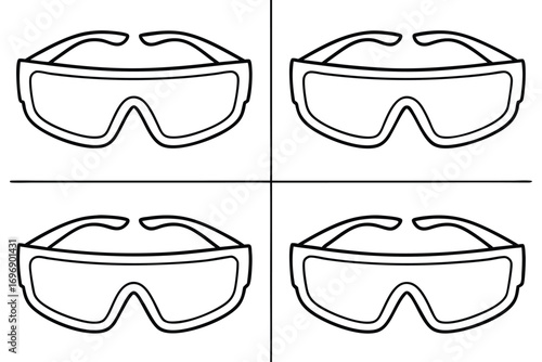 Four pairs of safety goggles protective eyewear line art