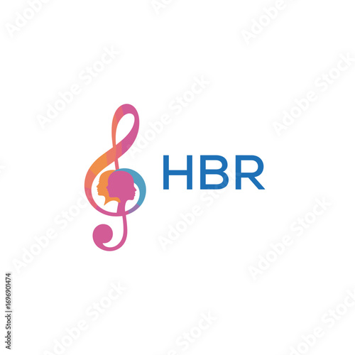 HBR “Creative music academy logo with silhouette heads and notes” HBR Later Logo, “Modern music therapy logo with faces and note symbol”
