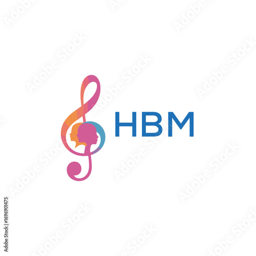 HBM “Creative music academy logo with silhouette heads and notes” HBM Later Logo, “Modern music therapy logo with faces and note symbol”
