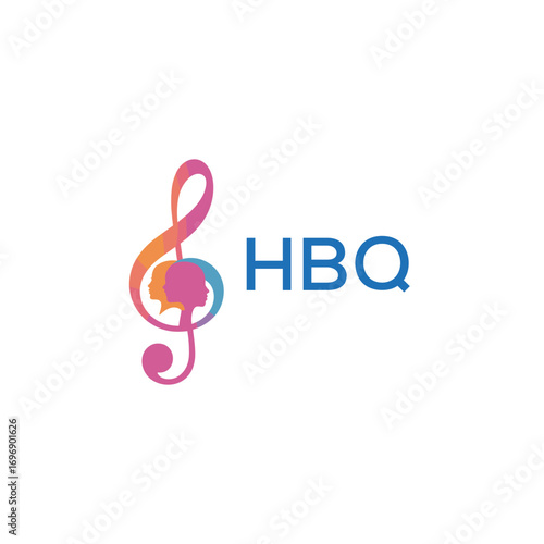 HBQ “Creative music academy logo with silhouette heads and notes” HBQ Later Logo, “Modern music therapy logo with faces and note symbol”
