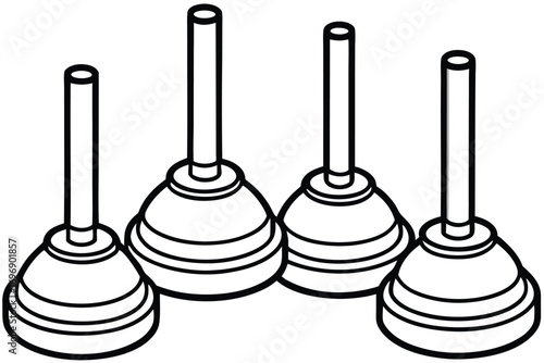 Four plungers simple line art toilet plunger bathroom plunger