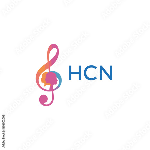 HCN “Creative music academy logo with silhouette heads and notes” HCN Later Logo, “Modern music therapy logo with faces and note symbol”
