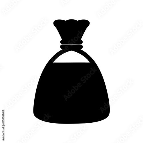 Black silhouette of a tied sack, bag, or pouch on white background