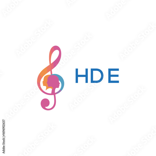 HDE “Creative music academy logo with silhouette heads and notes” HDE Later Logo, “Modern music therapy logo with faces and note symbol”
