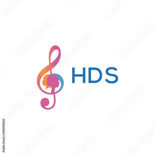 HDS  “Colorful music logo with human faces and treble clef design” HDS  Later Logo, “Creative music academy logo with silhouette heads and notes” 
