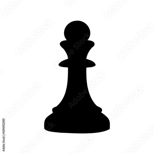 A black silhouette of a chess queen on a stark white background