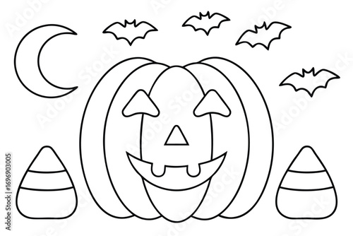 Halloween pumpkin bats moon candy corn drawing jack o lantern