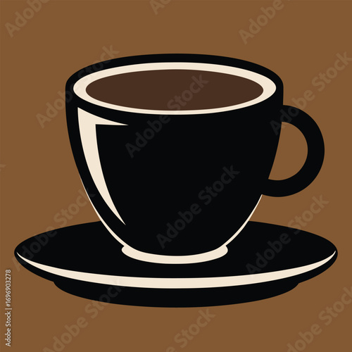 Retro Coffee Cup Illustration with Brown Background a Timeless Graphic Design for Coffee Lovers and Vintage Aesthetic Enthusiasts