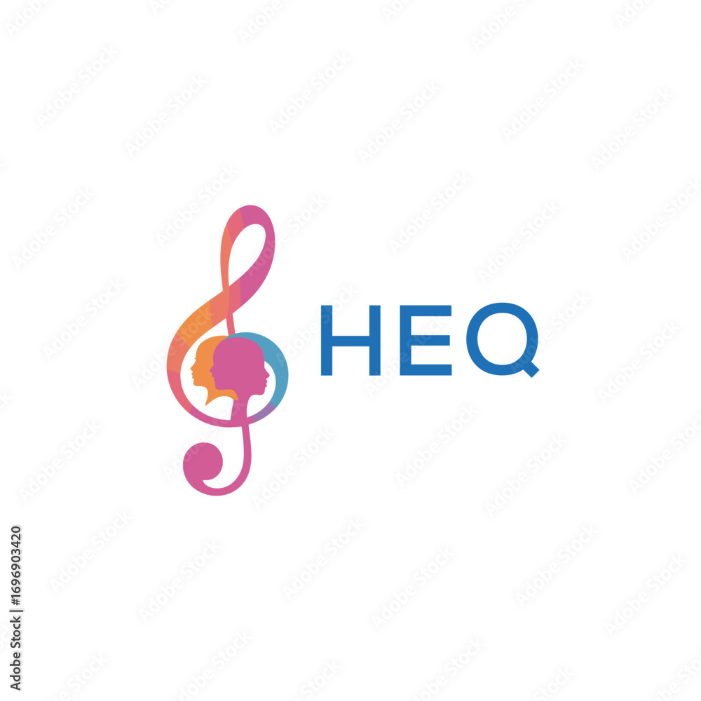 Obraz premium HEQ “Colorful music logo with human faces and treble clef design” HEQ Later Logo, “Creative music academy logo with silhouette heads and notes” 