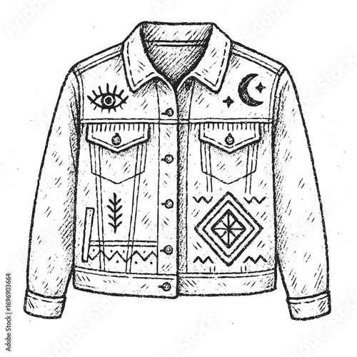 Jacket with various symbols