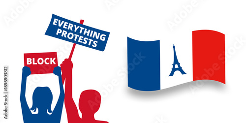 Fototapeta Naklejka Na Ścianę i Meble -  Block Everything Protest Movement Imagery France September 2025