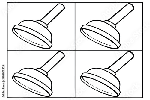 Plunger illustration in four panels black and white