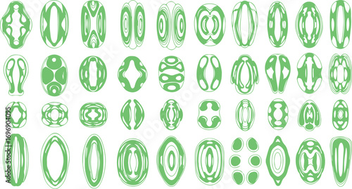 Abstract green organic shapes arranged in a grid pattern