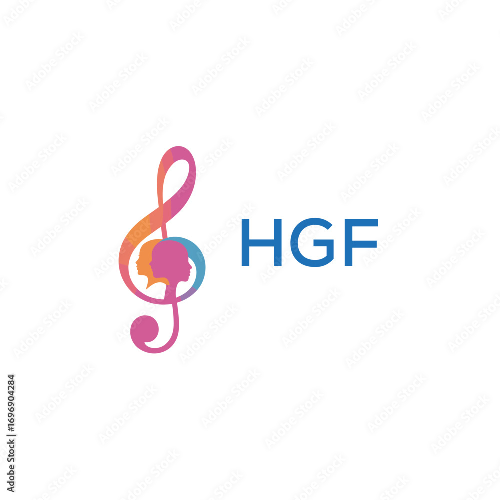 Obraz premium HGF “Colorful music logo with human faces and treble clef design” HGF Later Logo, “Creative music academy logo with silhouette heads and notes” 