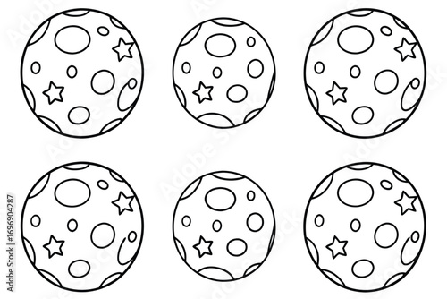 Round celestial bodies with star and circle patterns