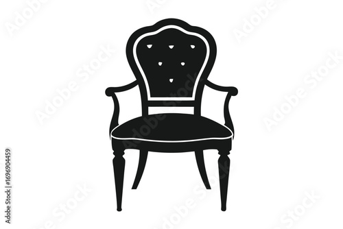 Black Armchair Silhouette Tufted Back, Classic Design, Elegant Furniture Graphic Element
