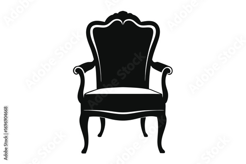 Ornate Black Armchair Luxurious Silhouette with Curved Lines and Elegant Design Elements