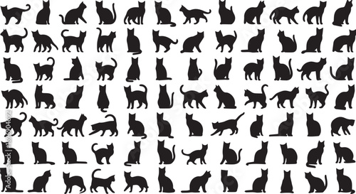 Collection of black cat silhouettes in various poses