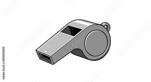 Sleek metallic whistle in minimalist design on white background