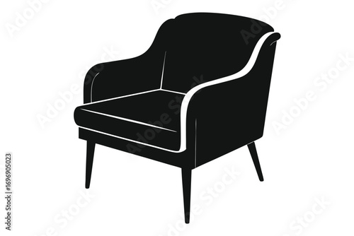 Stylized Black Armchair Illustration With White Trim Design On A Transparent Background