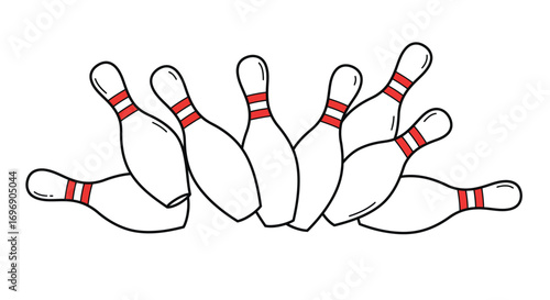 Dynamic falling bowling pins in simple line art style