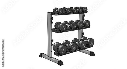 Dumbbell rack with various weights in colorful cartoon style
