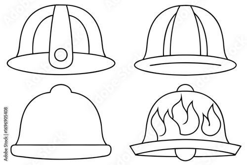 Stylized hand drawn fire helmets firefighter safety