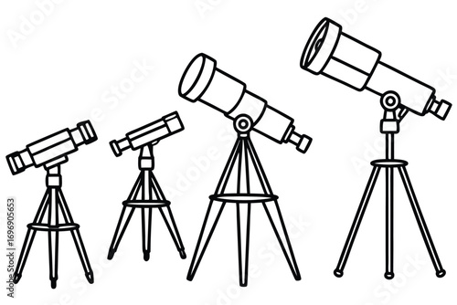 Telescopes on tripods different sizes astronomy science