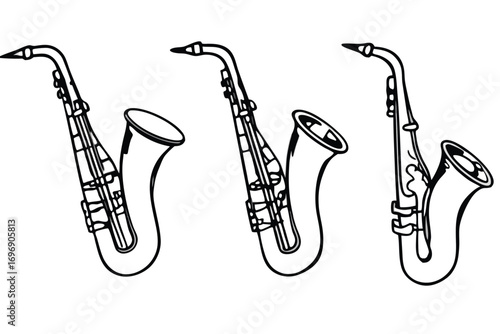 Three black and white saxophones musical instrument