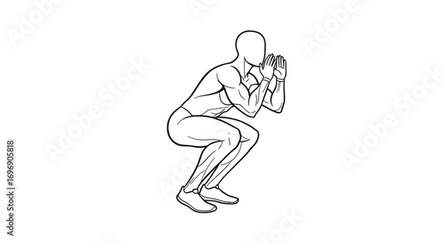 Outlined figure in squat position demonstrating exercise pose in minimalist style