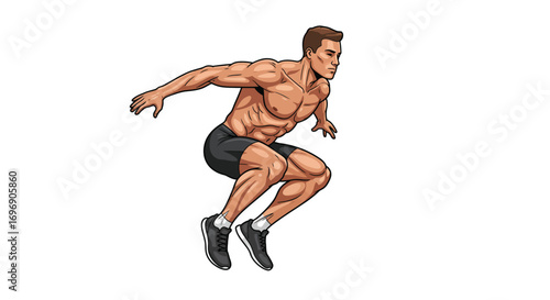Dynamic athlete in mid-air leap: fitness enthusiast in motion with athletic wear