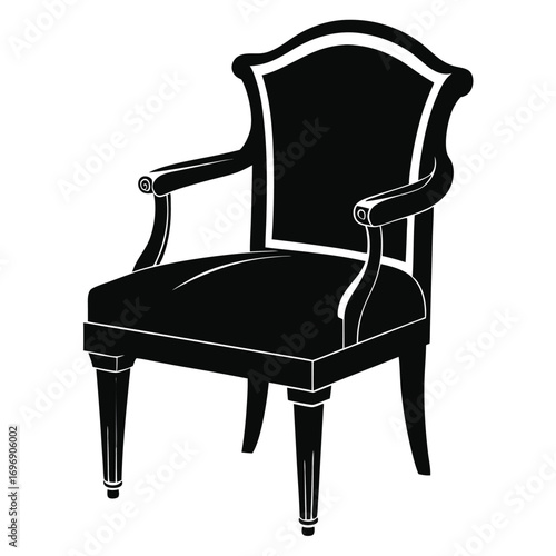 Silhouette of Elegant Armchair with Upholstered Back and Turned Legs Design Element