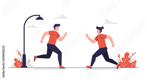 Outdoor fitness activity with two people jogging in minimalist urban setting