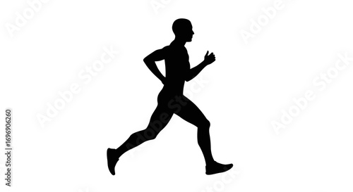 Silhouette of a person running: dynamic pose on white background