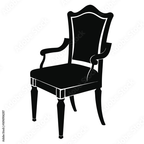 Elegant Black Armchair Silhouette with Curving Back and Sturdy Legs Design Illustration