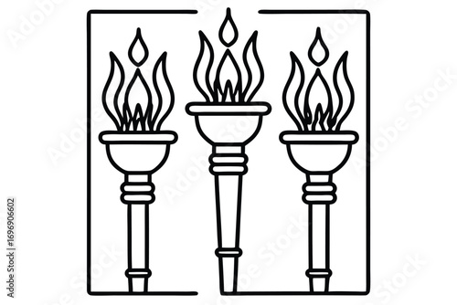 Three torches with flames fire light