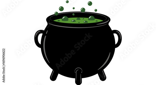 Halloween cauldron with green potion and bubbling witch's brew design