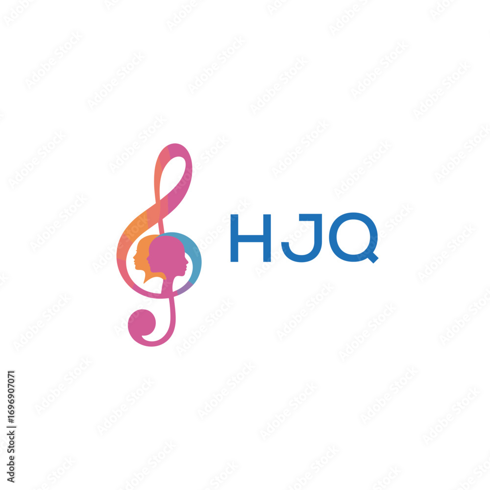 Fototapeta premium HJQ “Colorful music logo with human faces and treble clef design” HJQ Later Logo, “Creative music academy logo with silhouette heads and notes” 