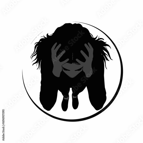 Top View Silhouette of Woman Holding Head in Stress