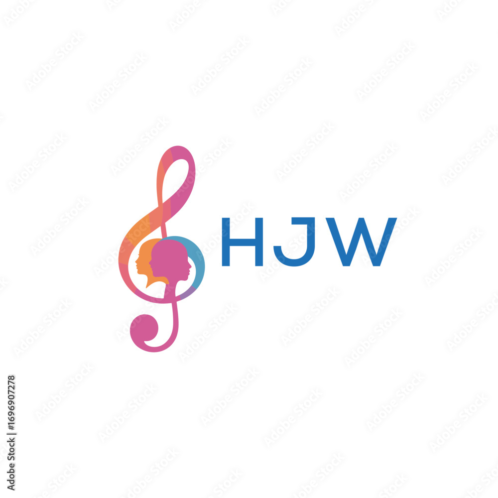 Fototapeta premium HJW “Colorful music logo with human faces and treble clef design” HJW Later Logo, “Creative music academy logo with silhouette heads and notes” 