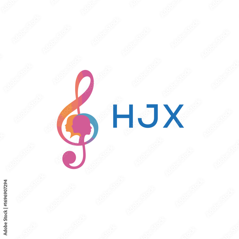 Fototapeta premium HJX “Colorful music logo with human faces and treble clef design” HJX Later Logo, “Creative music academy logo with silhouette heads and notes” 