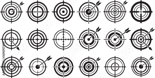 Collection of various target icons with arrows and bullseyes