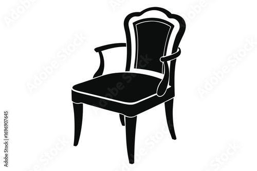 Elegant Black Armchair Illustration Classic Design, Scalloped Back, and Sleek Silhouette Vector Graphic