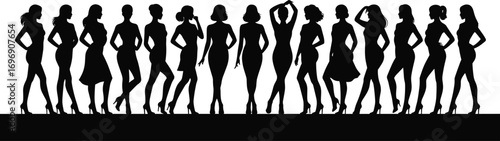 Silhouettes of Fashionable Women in Elegant Poses, Stylish Outfits, High Heels, Modern Beauty, Female Confidence, Fashion Modeling, Feminine Style Concept