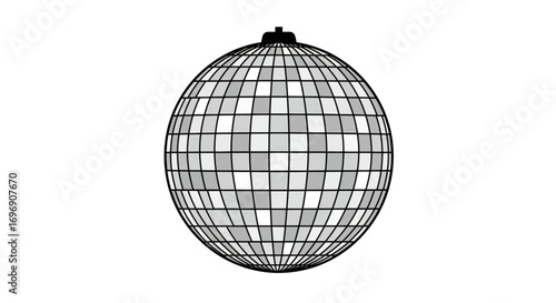Retro disco ball with grid pattern in minimalist black and white design