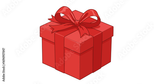 Red gift box with ribbon bow on white background for celebrations and gifts