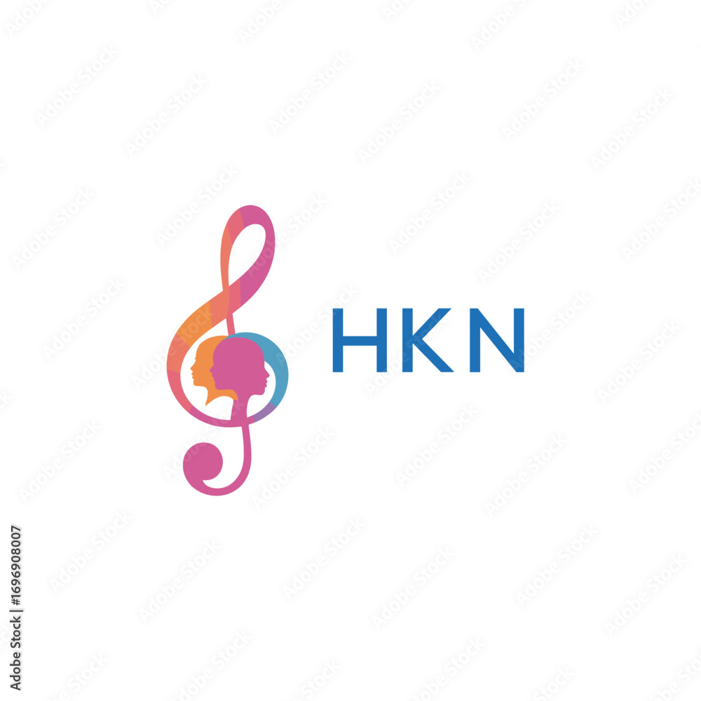 Obraz premium HKN “Colorful music logo with human faces and treble clef design” HKN Later Logo, “Creative music academy logo with silhouette heads and notes”HKN music, logo, HKN abstract, creative, HKN colorful,