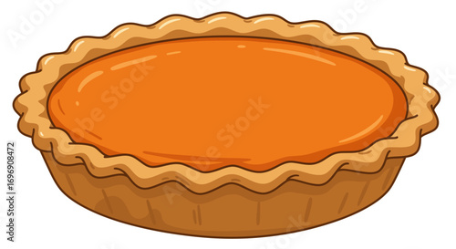 Delicious pumpkin pie with golden crust in a flat style