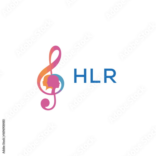 HLR “Colorful music logo with human faces and treble clef design” HLR Later Logo, “Creative music academy logo with silhouette heads and notes” 

