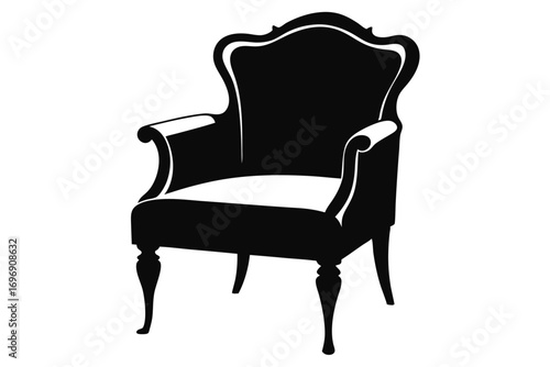 Elegant Armchair Silhouette with Curved Lines, Decorative Details, and Traditional Style Legs | Furniture Icon